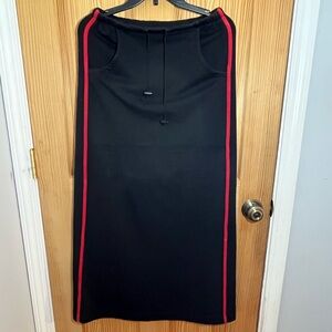 Elegant Black Pencil Skirt with Red Trim